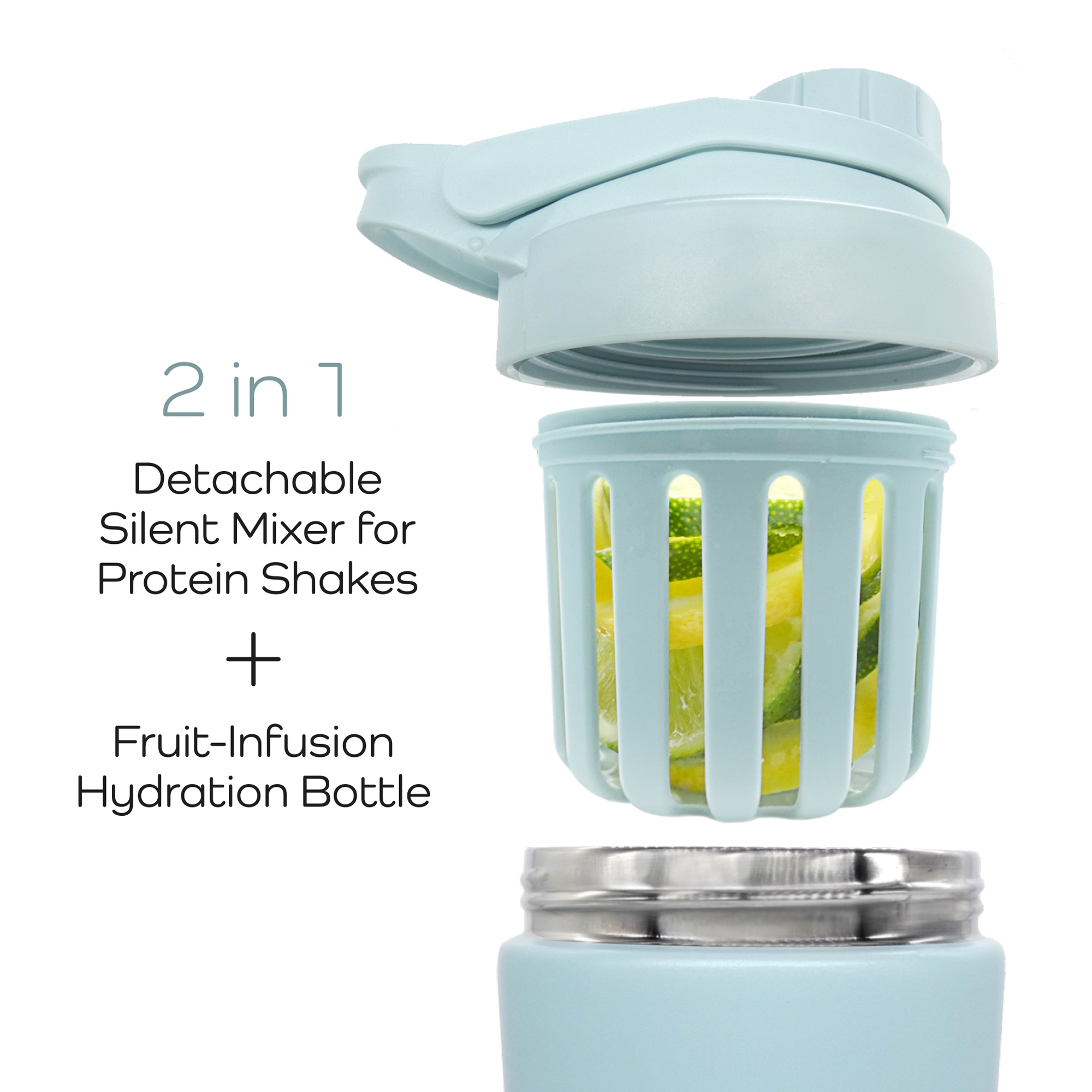 Stainless Steel Insulated Water Bottle + Shaker (600ml) Green - Image 4