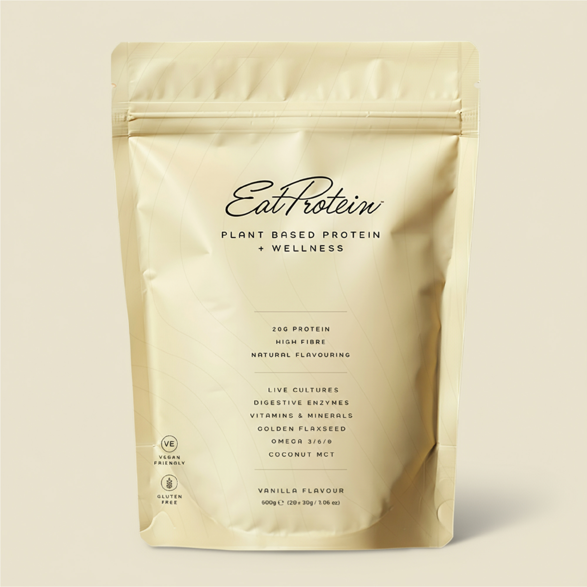 EatProtein Plant Based Protein and Wellness Powder - Natural Vanilla Flavour pouch, Made in UK, 600g with 20 servings