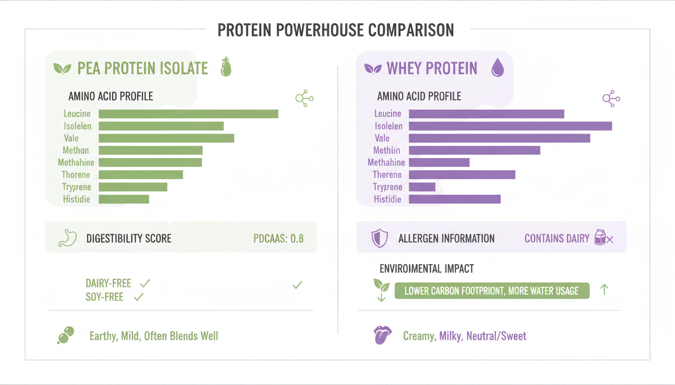 Comparison infographic showing pea protein isolate vs whey protein differences