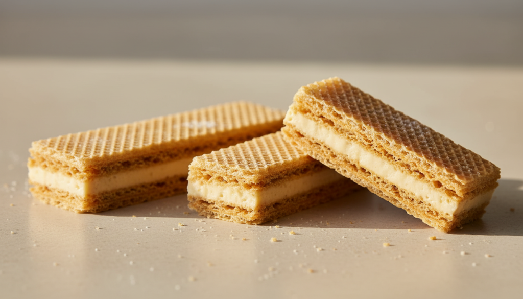 Protein wafers with collagen - crispy layered wafer bars showing internal texture