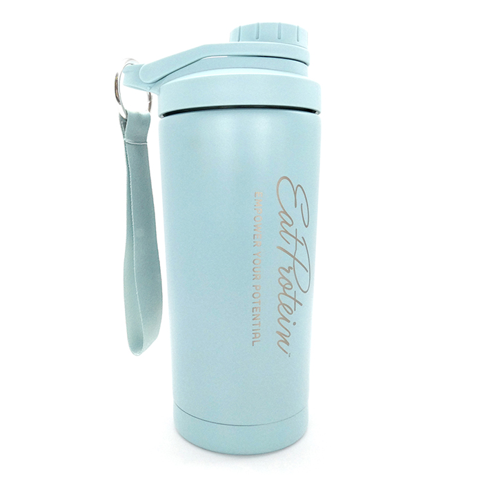 The EatProtein insulated metal shaker, front on