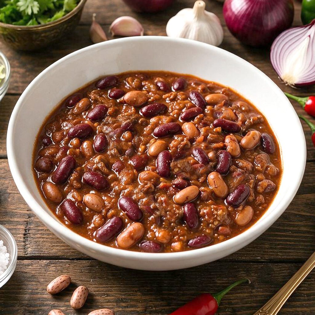 Chilli con carne with beans in a bowl